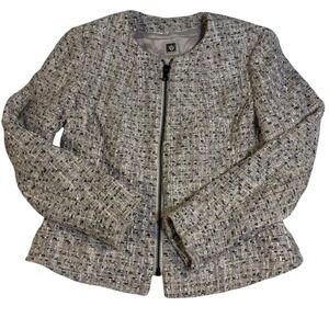 Anne Klein Tweed Blazer Jacket Full Zip Metallic Accents Career Size‎ M